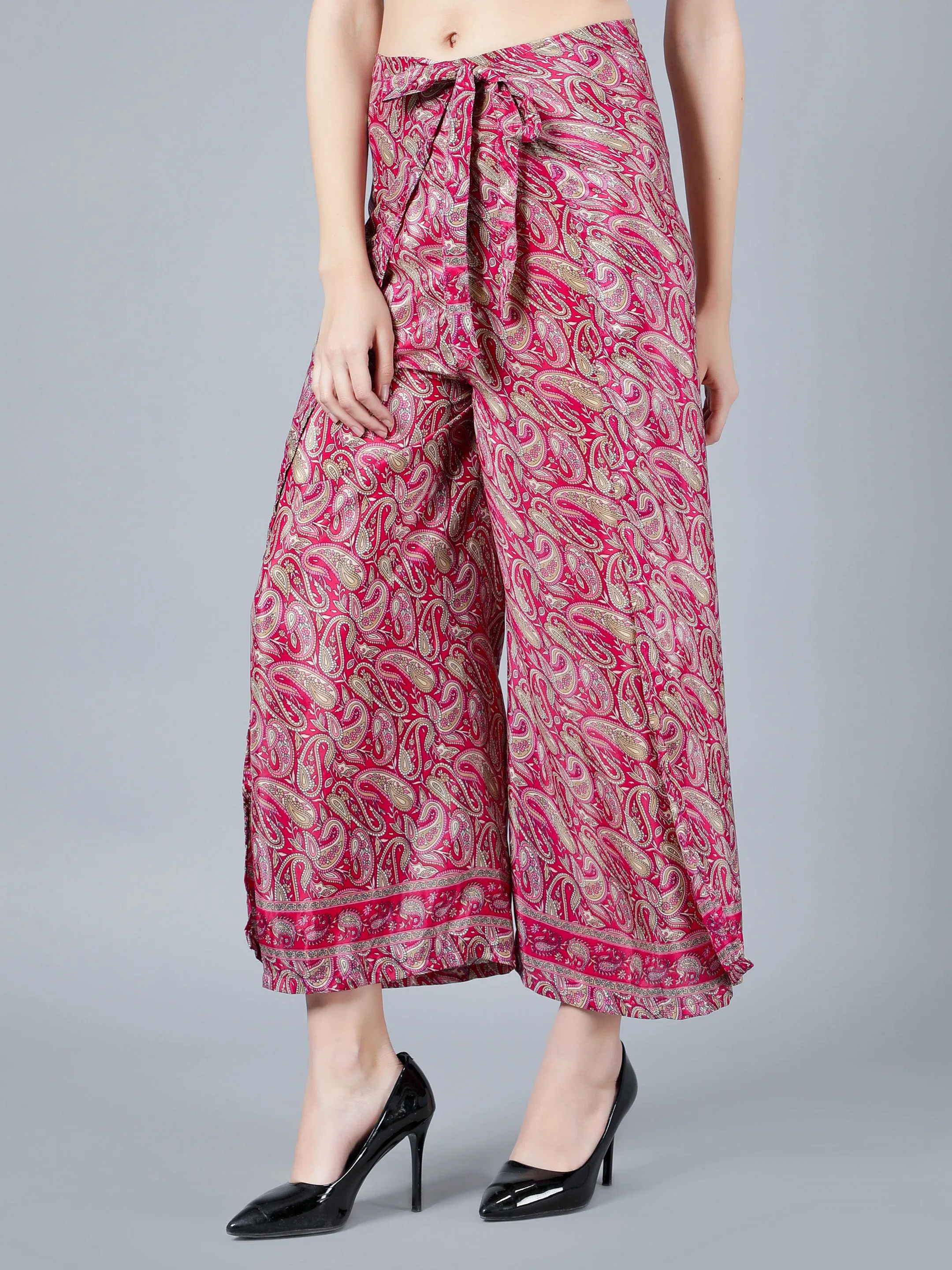 Women Maroon Printed Tie Wrap Pant