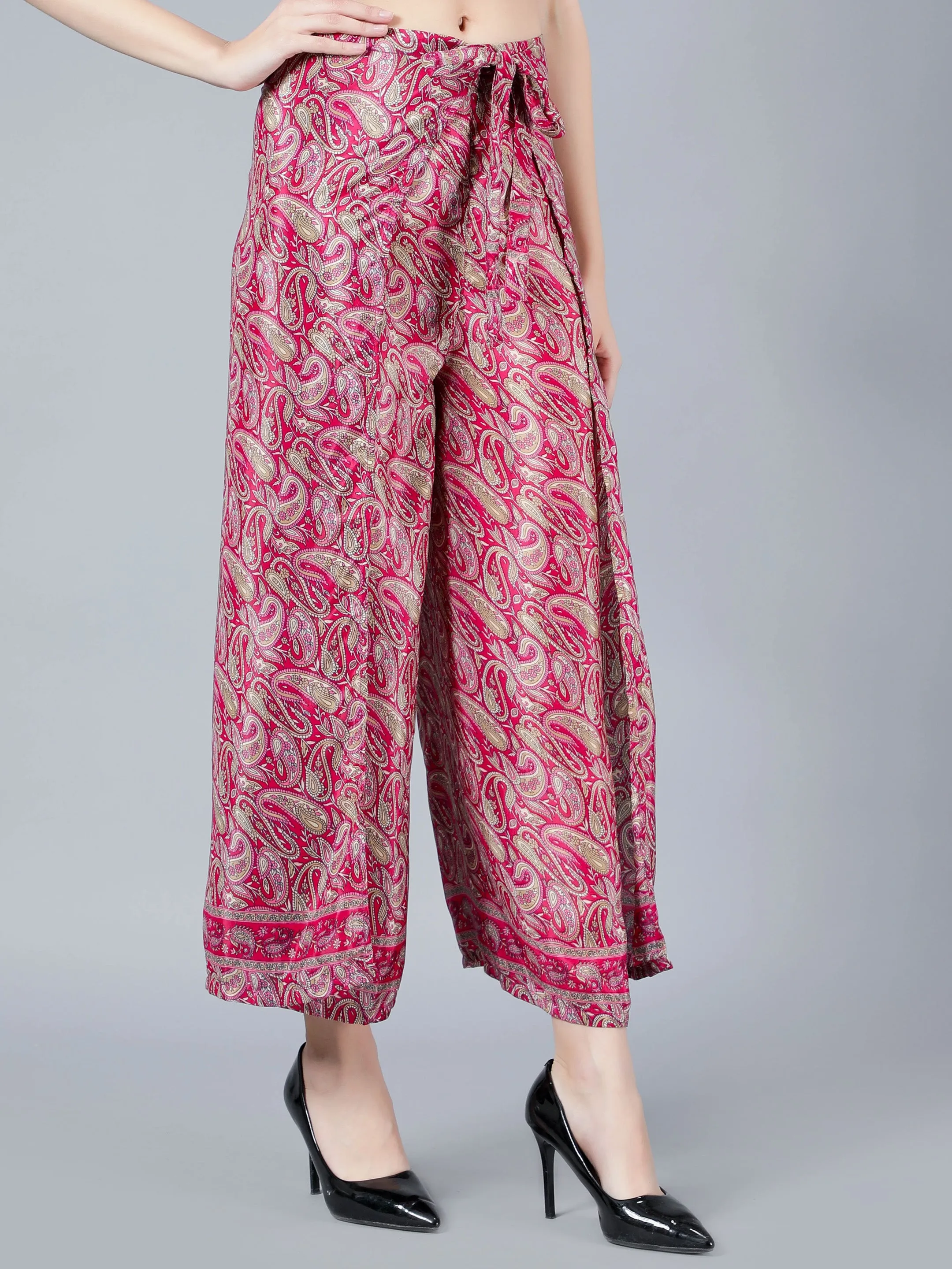 Women Maroon Printed Tie Wrap Pant