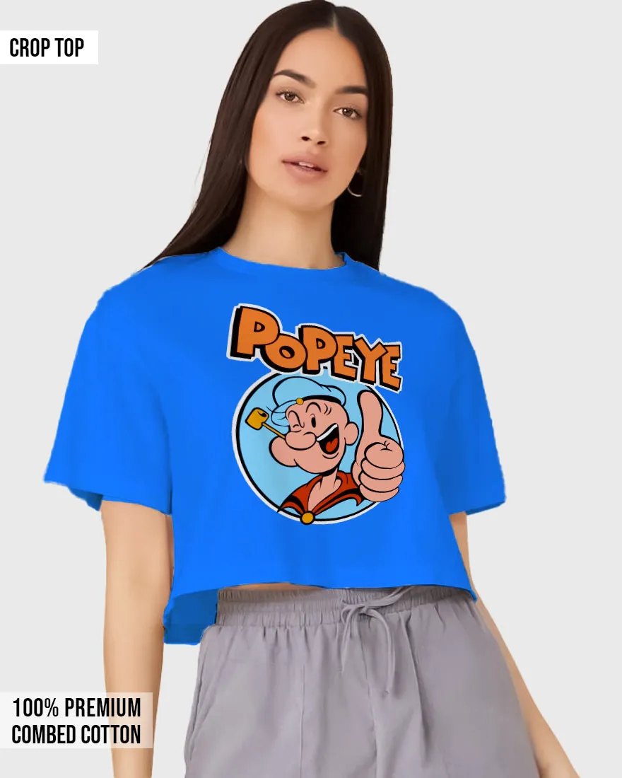 Womens Cropped TShirt Cartoon Popeye