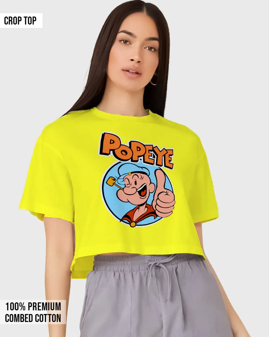 Womens Cropped TShirt Cartoon Popeye