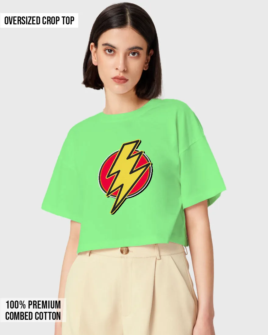 Womens Oversized Cropped TShirt Movies Flash Logo2