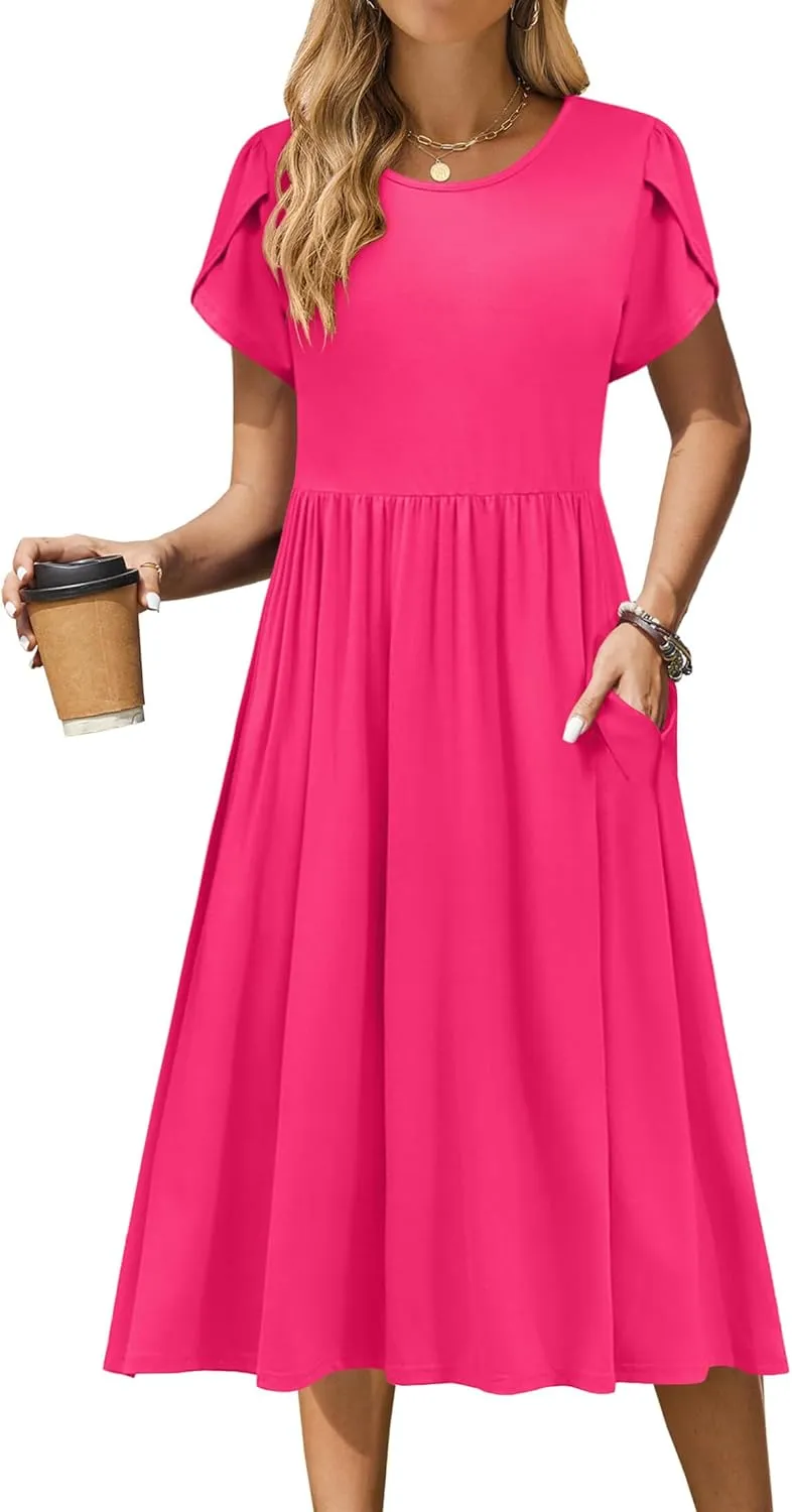 Zeagoo Women Short Sleeve Midi Dress with Pockets