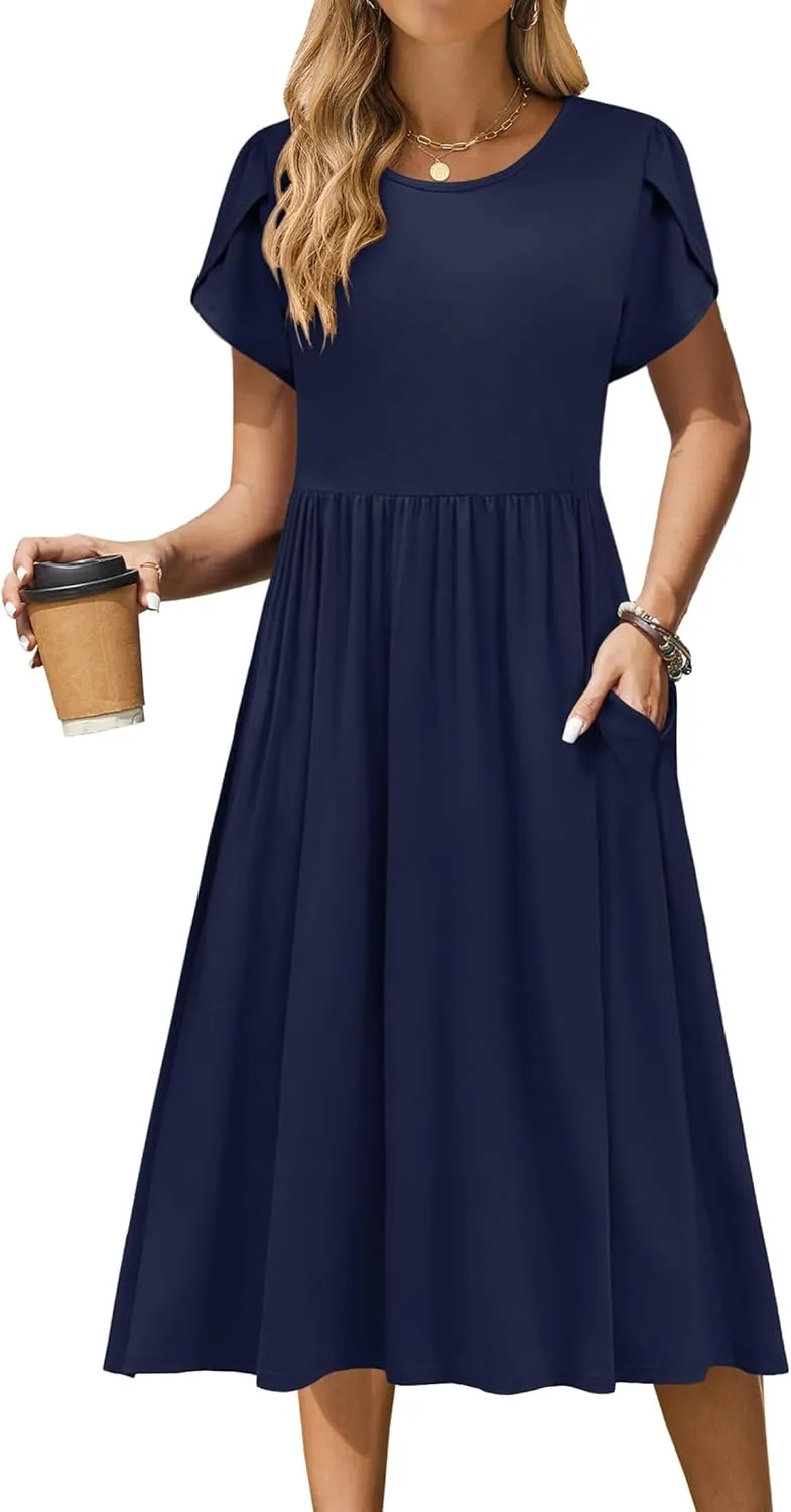 Zeagoo Women Short Sleeve Midi Dress with Pockets