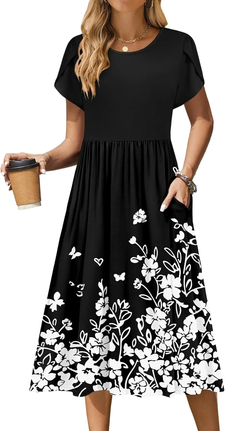 Zeagoo Women Short Sleeve Midi Dress with Pockets