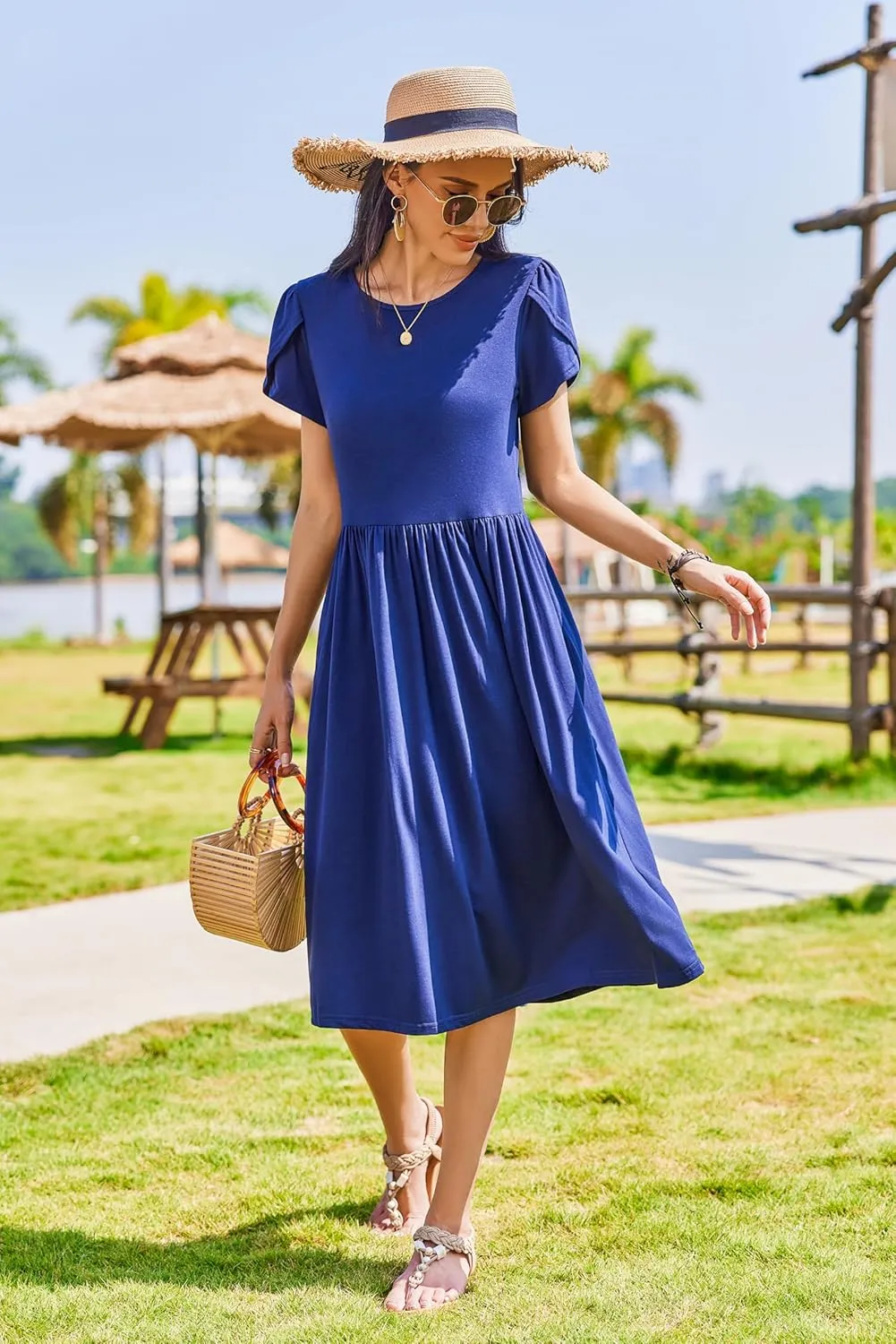 Zeagoo Women Short Sleeve Midi Dress with Pockets